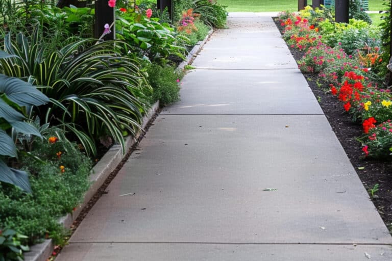 A Concrete Path With Plants and Flowers